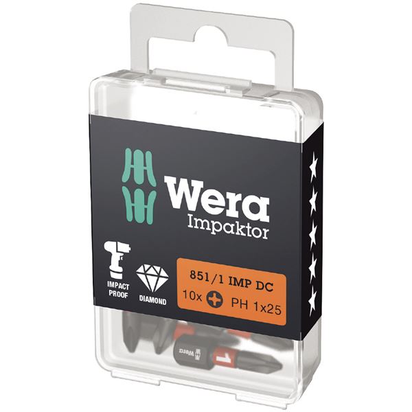 WERA ヴェラ 10個入 差込6.35mm ダイヤモンドコーティング プラスドライバービット 刃先サイズ#1 全長25mm 057615 工具 ツール 【北海道・沖縄・離島配送不可】