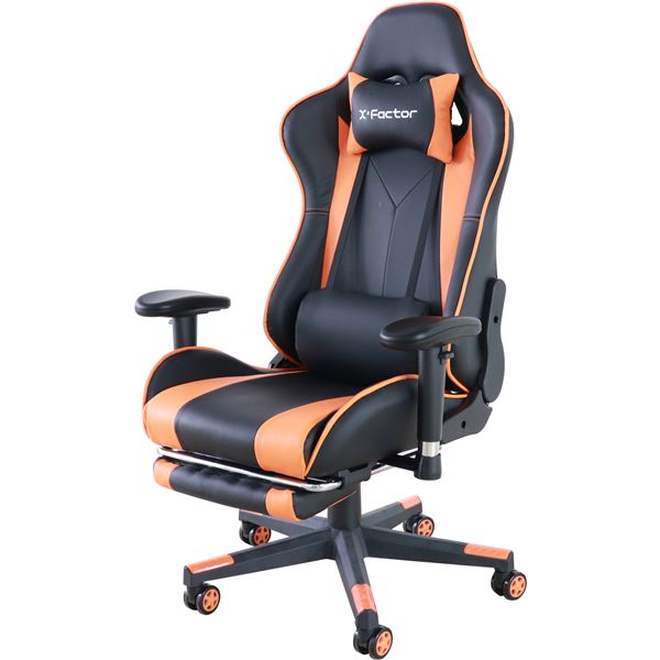 ゲーミングチェア フットレスト付 約W70×D65〜156×H123〜133cm オレンジ 組立品 【北海道・沖縄・離島配送不可】