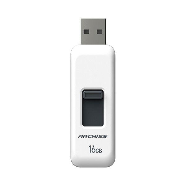 （まとめ） アーキスUSB2.0 スライド式フラッシュメモリ 16GB ホワイト AS-016GU2-PSW 1個 〔×5セット〕の通販は