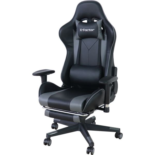 ゲーミングチェア フットレスト付 約W70×D65〜156×H123〜133cm グレイ 組立品 【北海道・沖縄・離島配送不可】