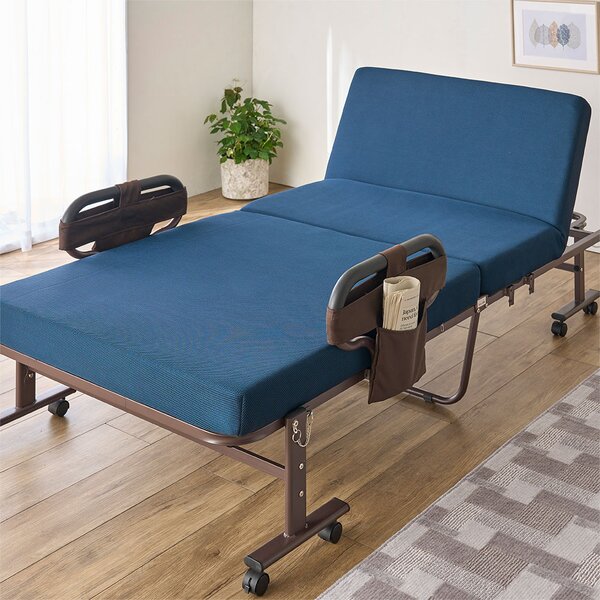 寝心地が選べる手動ベッド ネイビー 硬質セミシングル 組立品 【北海道・沖縄・離島配送不可】