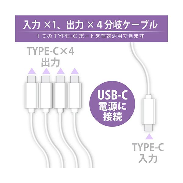 〔5本セット〕 日本トラストテクノロジー 4 in 1 USB Type-C分岐ケーブル50cm 最大4台同時充電 ホワイト JT-4IN1CC05-WHX5 【北海道・沖縄・離島配送不可】_5