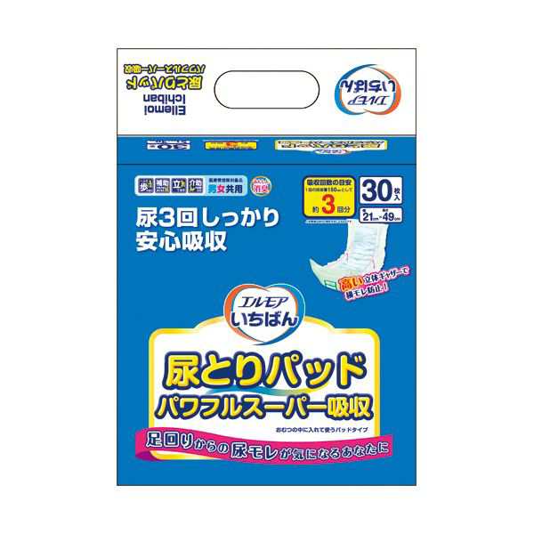 (まとめ）カミ商事 エルモアいちばん 尿とりパッドパワフルスーパー吸収 1パック（30枚）〔×10セット〕