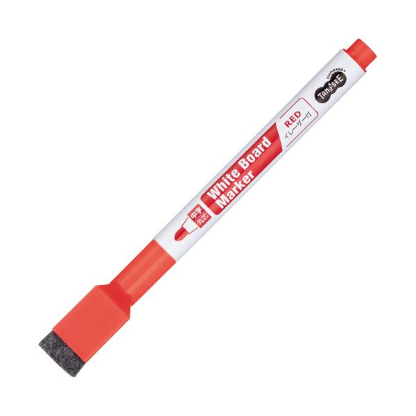 （まとめ） TANOSEEイレーザー付ホワイトボードマーカー 中字・丸芯 赤 1セット（10本） 〔×10セット〕 【北海道・沖縄・離島配送不可】
