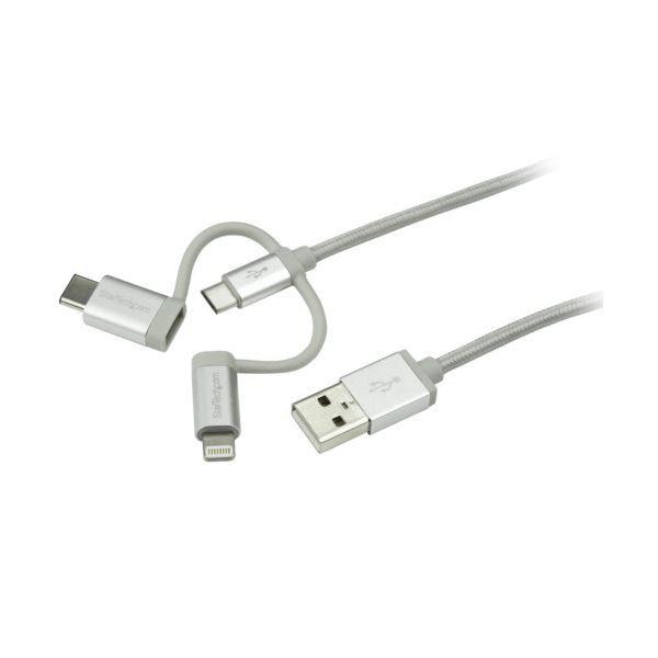 StarTech.com iPhone／スマホ対応 マルチ充電ケーブル 1m USB A-Lightning／USB C／MicroB シルバー LTCUB1MGR 1本 【北海道・沖縄・離島配送不可】