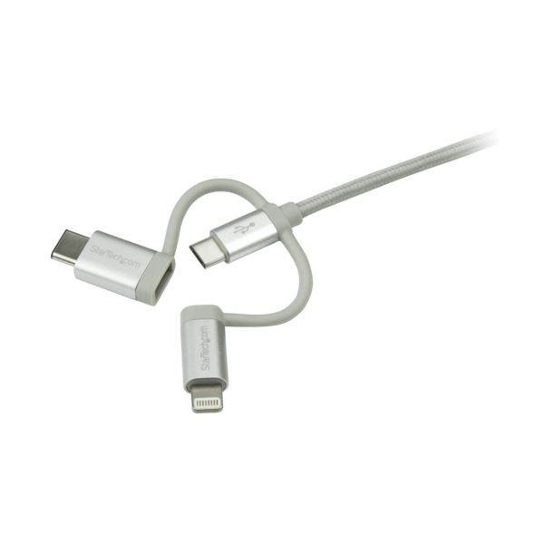StarTech.com iPhone／スマホ対応 マルチ充電ケーブル 1m USB A-Lightning／USB C／MicroB シルバー LTCUB1MGR 1本 【北海道・沖縄・離島配送不可】_1