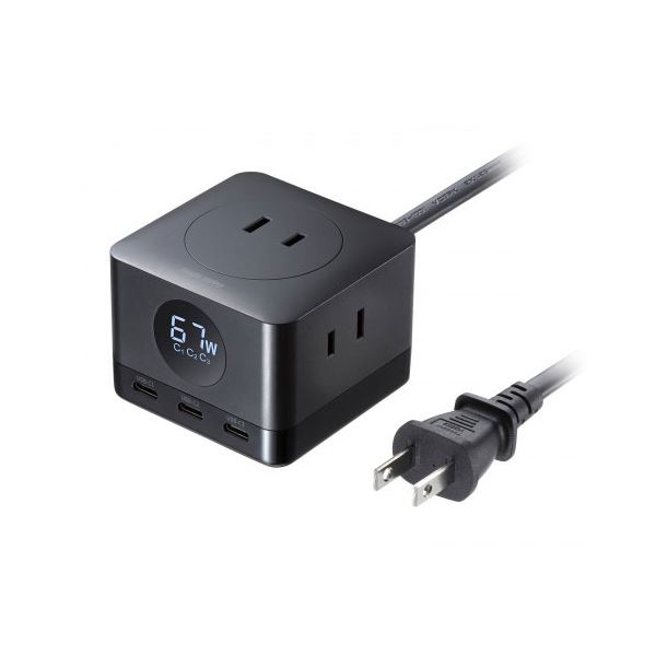 サンワサプライ USB手っとり早い申し受ける役立つこと付き添い人飲み口GaN PD67W TAP-B111C3BK 【北海道・沖縄・離島送りとどける不可】