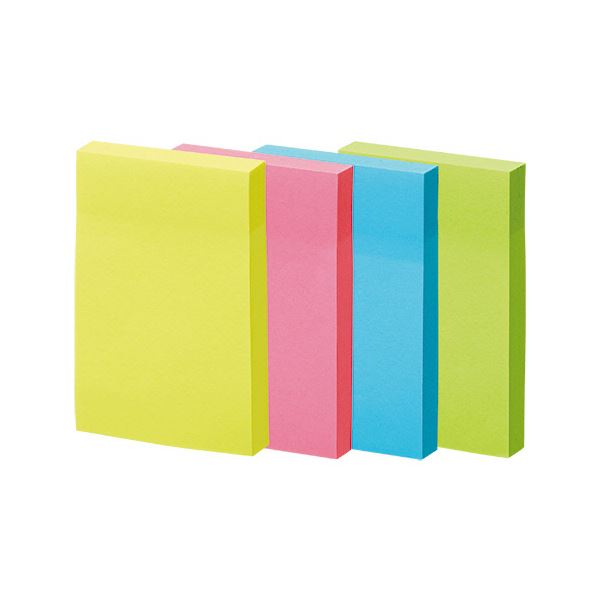 （まとめ） TANOSEE 強粘着ふせん75×50mm ビビッドカラー・4色 1パック（10冊） 〔×5セット〕 【北海道・沖縄・離島配送不可】