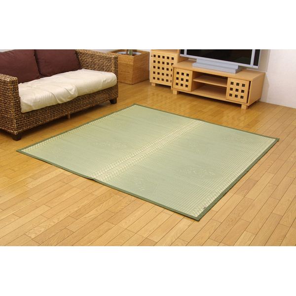 純国産/日本製 イ草花ござカーペット 『扇』 江戸間6畳（約261×352cm） 【北海道・沖縄・離島配送不可】