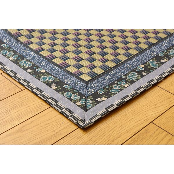 純国産/日本製 イ草花ござカーペット 『かれん』 ブルー 江戸間6畳（約261×352cm） 【北海道・沖縄・離島配送不可】_2