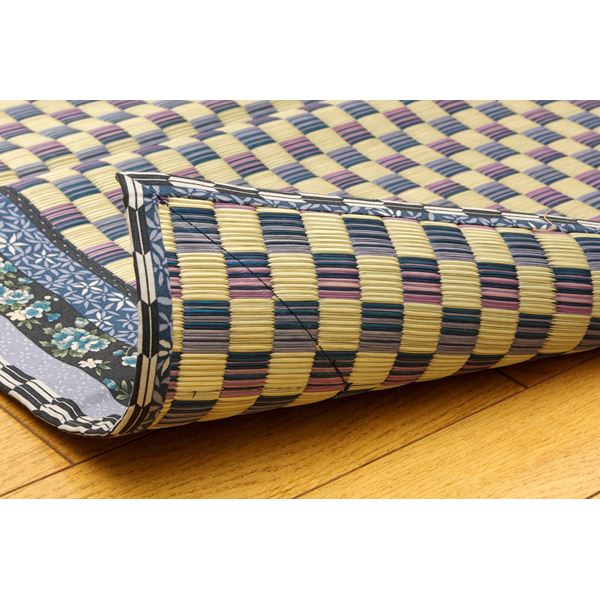 純国産/日本製 イ草花ござカーペット 『かれん』 ブルー 江戸間6畳（約261×352cm） 【北海道・沖縄・離島配送不可】_3