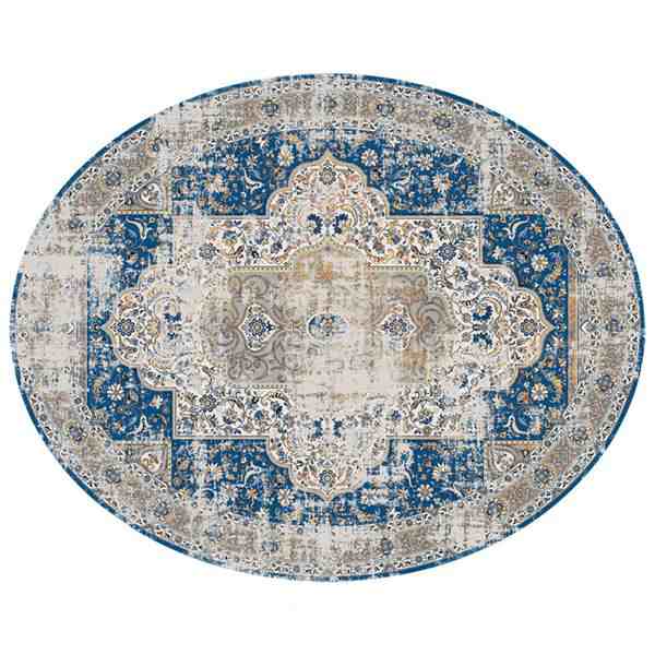 多機能 カーペット 絨毯 だ円 約200×250cm ビンテージブルー 洗える 防
