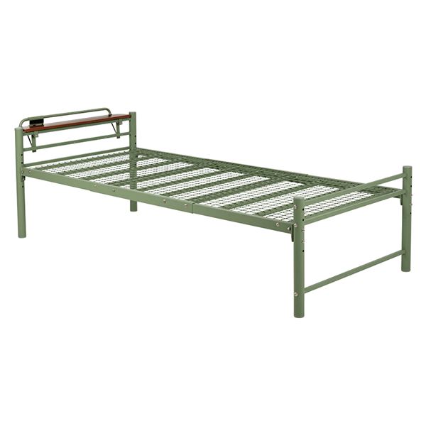 宮棚付き シングルロングベッド オリーブグリーン 約幅100×奥行232×高さ73.5cm 組立品 フレームのみ コンセント付き 〔敷布団別売〕の通販は