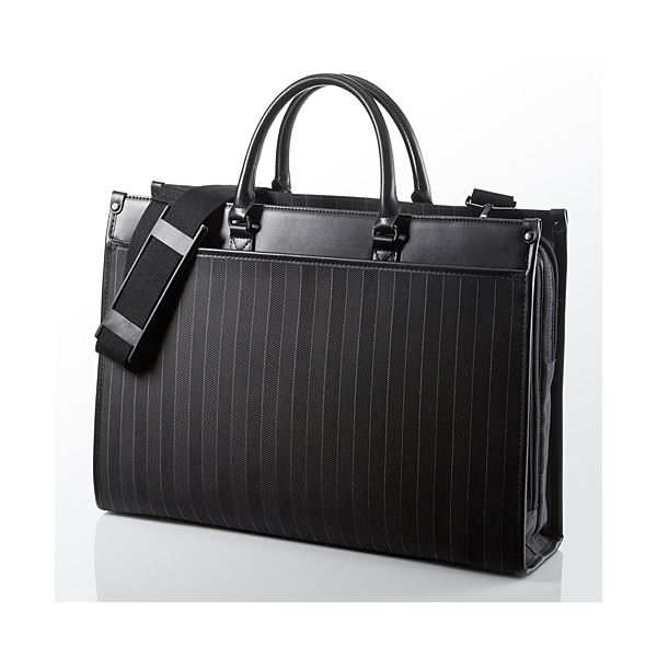 サンワダイレクトストライプビジネスバッグ (大容量Wルーム・2WAYショルダー・A4収納) 200-BAG088 1個 【北海道・沖縄・離島配送不可】