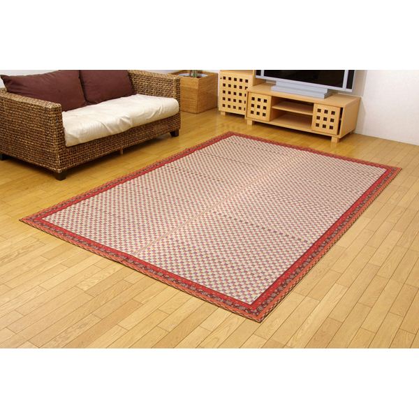 純国産/日本製 イ草花ござカーペット 『かれん』 ローズ 江戸間6畳（約261×352cm） 【北海道・沖縄・離島配送不可】