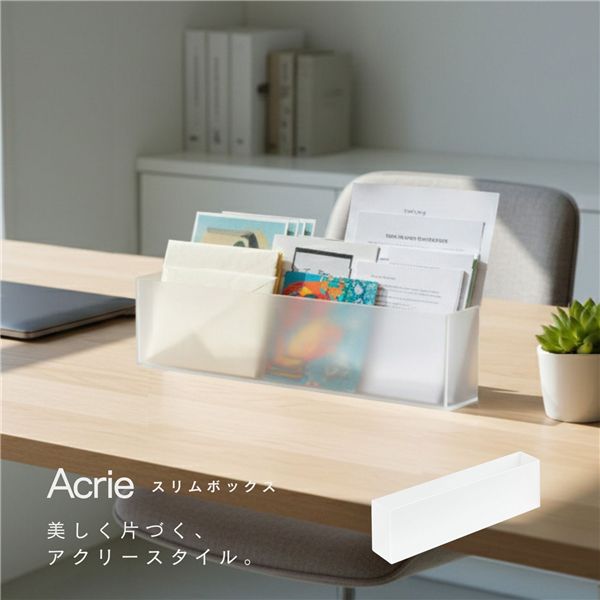 〔12個セット〕アクリー スリムボックス(スモーク/半透明) スリッパラック 卓上収納 文房具 収納ケース 小物 デスク周り 整理 玄関 オフィス デスクオーガナイザー 透明 スタイリッシュ 韓国インテリア アクリル製 完成品 NK-872 【北海道・沖縄・離島配送不可】
