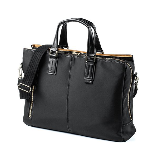 サンワダイレクト 日本製ビジネスバッグ(2WAY・高強度ナイロン使用・ダブル収納・三方ファスナー・ブラック) 200-BAG157BK 1個 【北海道・沖縄・離島配送不可】