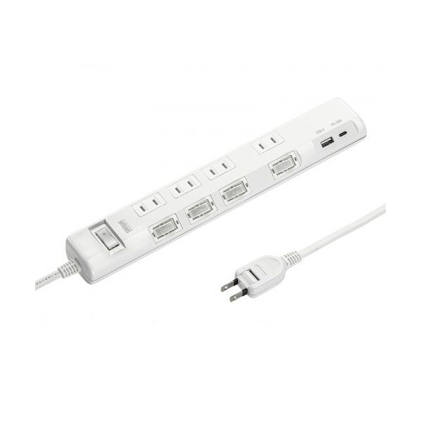 サンワサプライ 節電タップ 2P・4個口 ホワイト 3m TAP-B107UC-3W 1個 【北海道・沖縄・離島配送不可】