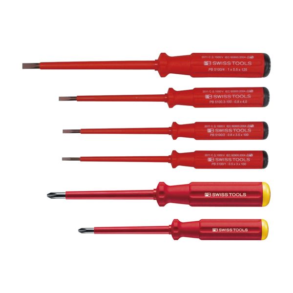 PB SWISS TOOLS ピービースイスツールズ 6本組 スイスグリップクラシックハンドルタイプ 絶縁ドライバーセット（マイナス・プラス） 5542 【北海道・沖縄・離島配送不可】