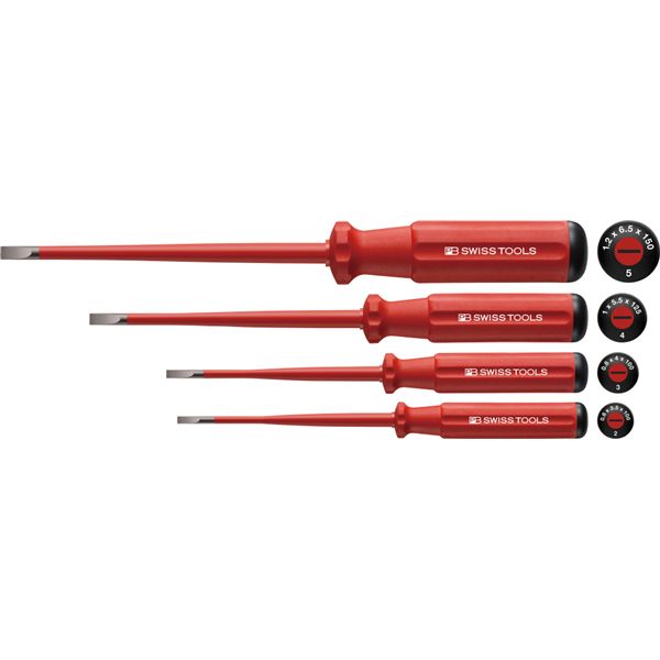PB SWISS TOOLS ピービースイスツールズ 4本組 スイスグリップクラシックハンドルタイプ スリムハンドルタイプ 絶縁マイナスドライバーセット 先端スリム形状 5538.SL 【北海道・沖縄・離島配送不可】