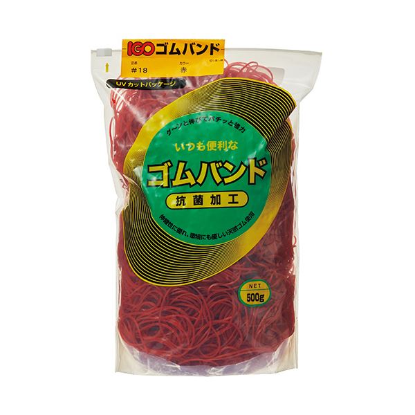 (まとめ）アイジーオー ゴムバンド #18 赤500g #18-TR-M 1袋〔×5セット〕 【北海道・沖縄・離島配送不可】の通販は輪ゴム
