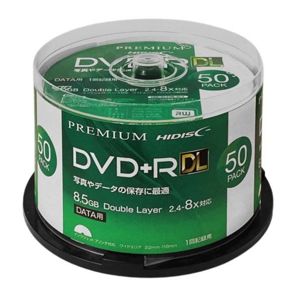 HIDISC データ用 DVD+R DL 片面2層 8.5GB 50枚 8倍速対応 インクジェットプリンタ対応 HDVD+R85HP50 【北海道・沖縄・離島配送不可】