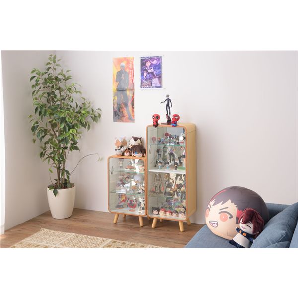 収納棚 コレクションケース 約幅36cm L 4段 ナチュラル 木製 飛散防止フィルム加工ミラー 強化ガラス コレクションシェルフ 組立式 【北海道・沖縄・離島配送不可】_2