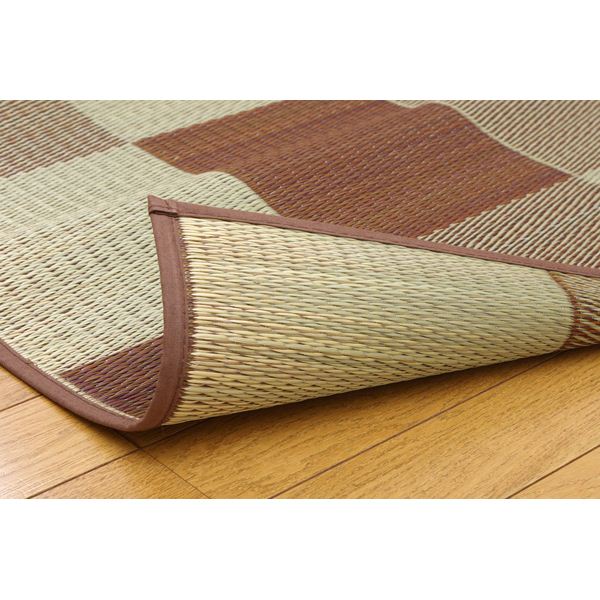 純国産/日本製 い草ラグカーペット 『ブロック2』 ブラウン 約191×191cm 代引不可 純国産&frasl;日本製 い草ラグカーペット 『ブロック2』 ブラウン 約191