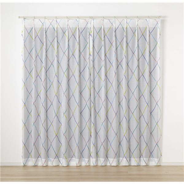 デザインライフ レースカーテン アーガイルボイル 約幅100×丈133cm ミックス V1359 1枚入 【北海道・沖縄・離島配送不可】