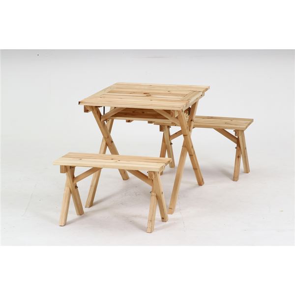 BBQテーブル＆ベンチセットミニ コンロスペース付 NA ナチュラル 組立