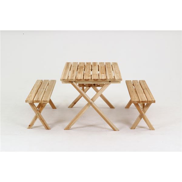 BBQテーブル＆ベンチセット コンロスペース付 NA ナチュラル 組立式