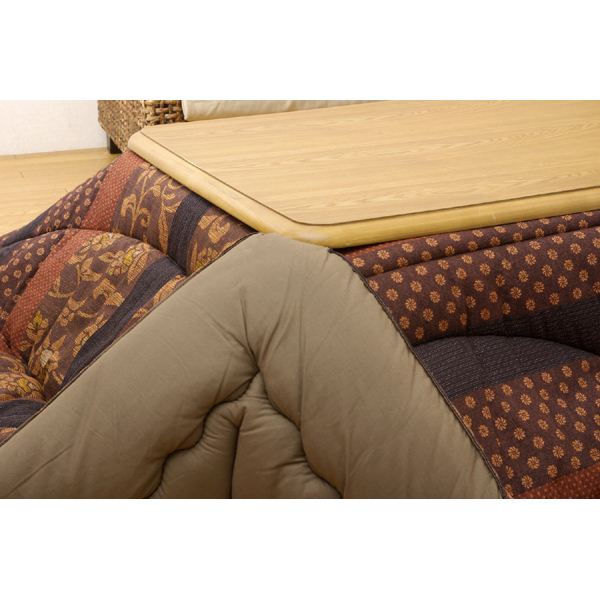 国内プリント こたつ厚掛け敷布団セット 『万葉』 ブラウン 205×315cm