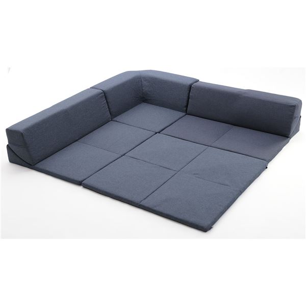 カバーが洗えるマット付きコーナーソファー BL ブルーの通販は