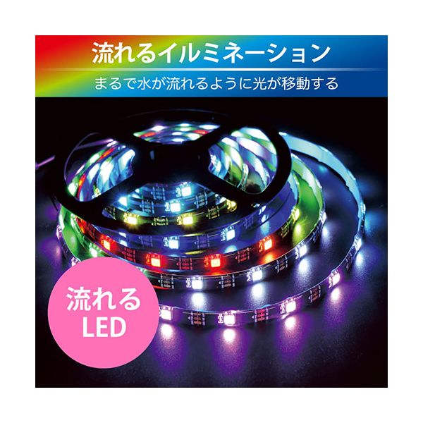 日本トラストテクノロジー USBテープLED 10m 流れる光のイルミネーション RGB リモコン付き TPLED10M-RGBB-R 【北海道・沖縄・離島配送不可】_2