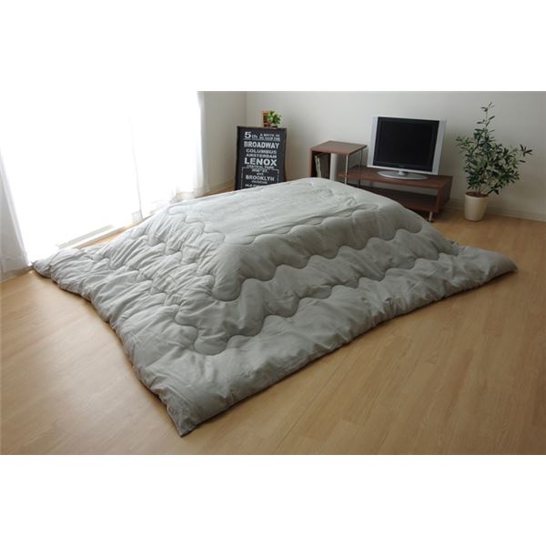シンプル こたつ布団 〔正方形 グレイ 約205cm×205cm〕 厚掛けタイプ 洗える 綿100％ 『先染めデニムIT』 〔リビング〕 【北海道・沖縄・離島配送不可】
