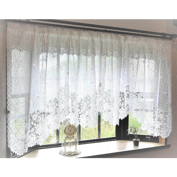 幅150x丈105cm 出窓用レースカーテン カフェカーテン 日本製
