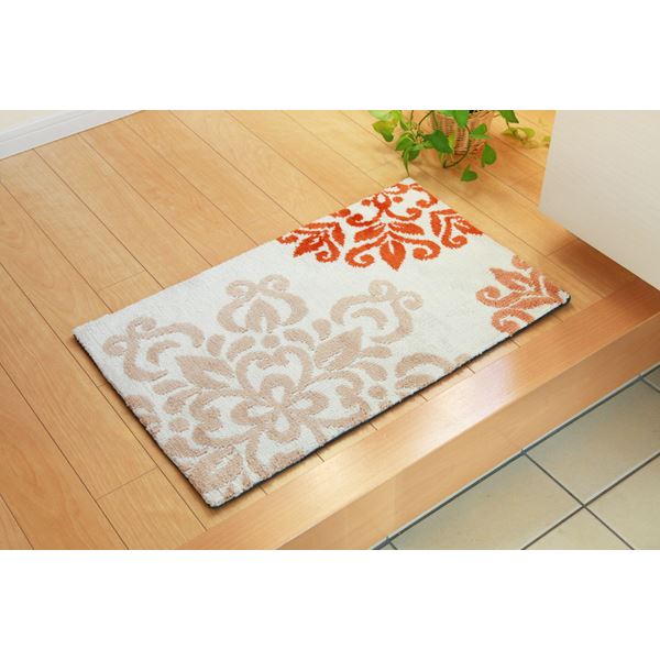 玄関マット 室内/屋内用 マイクロファイバー 北欧調 『ニール』 オレンジ 約45×75cm 滑りにくい加工の通販は 4,876円