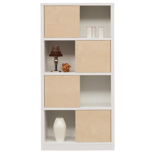 オープンシェルフ/収納棚 〔幅74cm/ツートン(ホワイト&ナチュラル)〕 扉付き 日本製 〔完成品 開梱設置〕の通販は