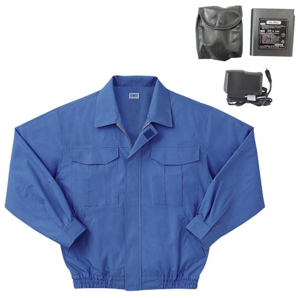 空調服 綿薄手長袖作業着 M-500U 〔カラーライトブルー： サイズ5L〕 リチウムバッテリーセット 【北海道・沖縄・離島配送不可】の通販は