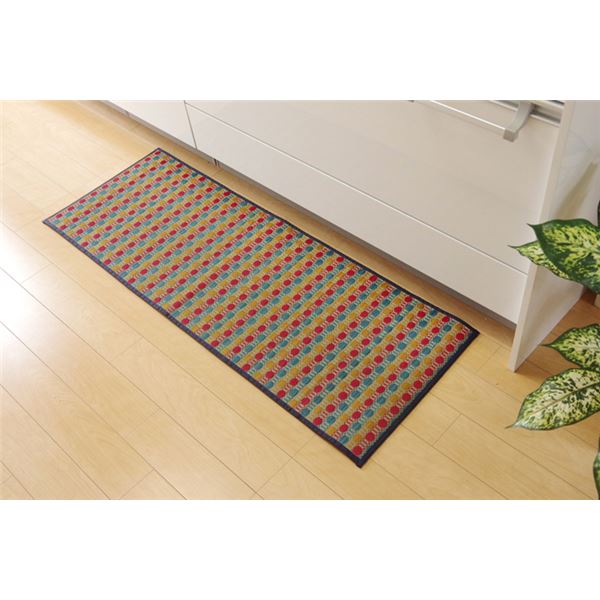 キッチンマット 270 い草ドット柄 マルチ 『ドロップ』 約80×270cm （裏面：滑りにくい加工） 【北海道・沖縄・離島配送不可】