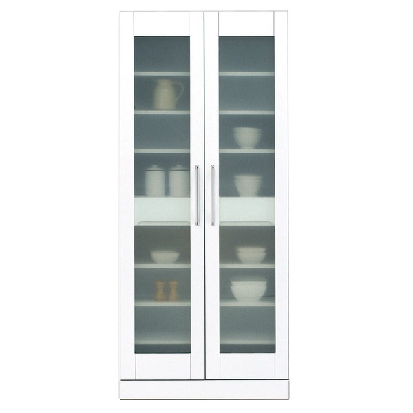 食器棚(キッチン収納庫) 〔幅80cm〕 飛散防止加工ガラス扉/可動棚付き 日本製 ホワイト(白) 〔完成品〕 【北海道・沖縄・離島配送不可】