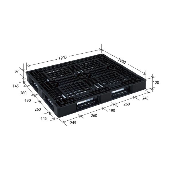 〔10枚セット〕 樹脂パレット/軽量パレット 〔JL-D4・1210E〕 ブラック 材質：再生PP 安全設計 【北海道・沖縄・離島配送不可】