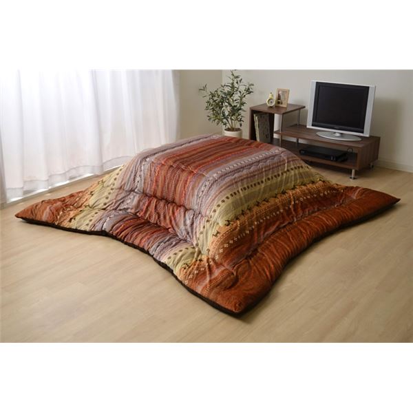 ギャッベ柄 こたつ布団 〔長方形 大型 オレンジ 約205cm×285cm〕 洗える マイクロファイバー 『ラディ』 【北海道・沖縄・離島配送不可】