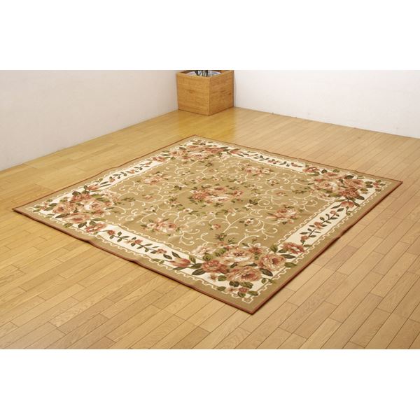 ナイロン 花柄 簡易カーペット 『撥水キャンベル』 ベージュ 江戸間2畳(約176×176cm)の通販は 10,701円