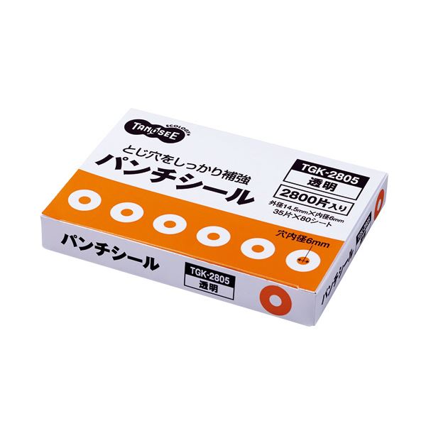 （まとめ） TANOSEE パンチシール 外径14.5mm 透明 業務用パック 1パック（2800片：35片×80シート） 〔×5セット〕 【北海道・沖縄・離島配送不可】