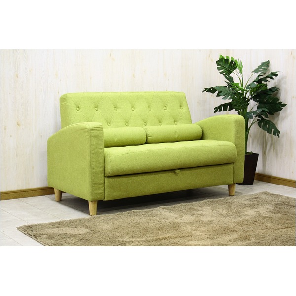 ソファ　グリーン　クッション2個付き 2人掛けソファ 爽やかグリーン クッション付き ソファー