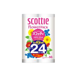 (まとめ) 日本製紙クレシア スコッティ 2倍巻き ダブル 芯あり 50m 1パック(12ロール) 〔×4セット〕 【北海道・沖縄・離島配送不可】