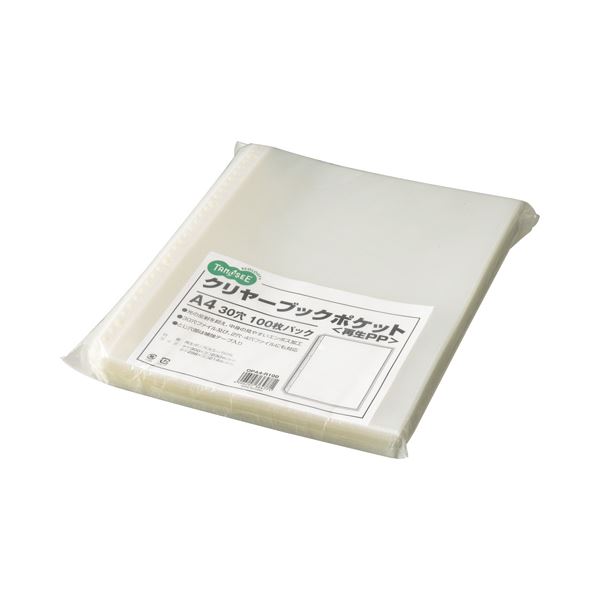 （まとめ） TANOSEE クリヤーブック（クリアブック）ポケット A4タテ 2・4・30穴 再生PP 1パック（100枚） 〔×5セット〕 【北海道・沖縄・離島配送不可】