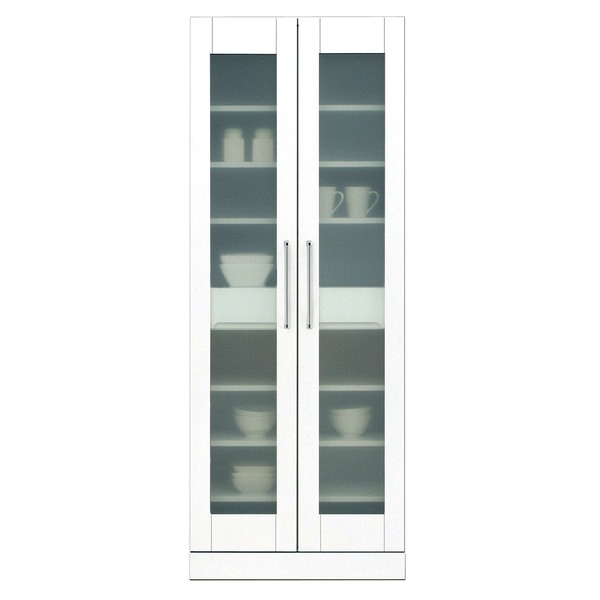 食器棚(キッチン収納庫) 〔幅70cm〕 飛散防止加工ガラス扉/可動棚付き 日本製 ホワイト(白) 〔完成品 開梱設置〕 【北海道・沖縄・離島配送不可】