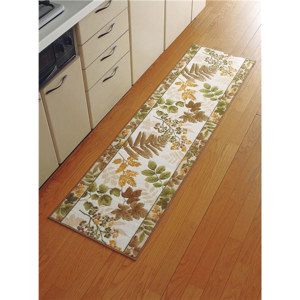 洗えるキッチンマット 〔ロング 50cm×180cm〕 南洋柄 日本製 ベージュ 〔速乾 抗菌 防臭 吸水 滑り止め加工〕 【北海道・沖縄・離島配送不可】